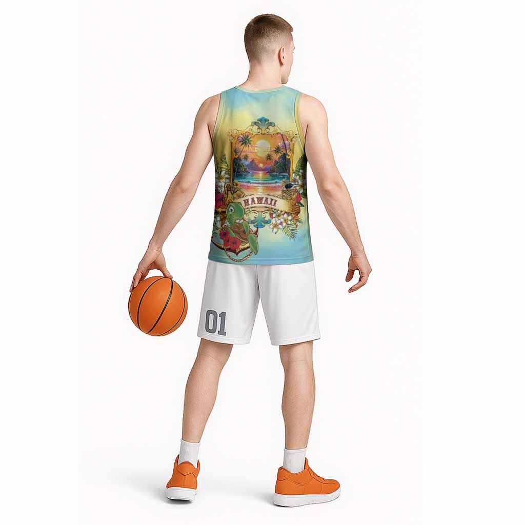 Aloha Hawaii Turtle Basketball Jersey Retro Style - Polynesian Pride