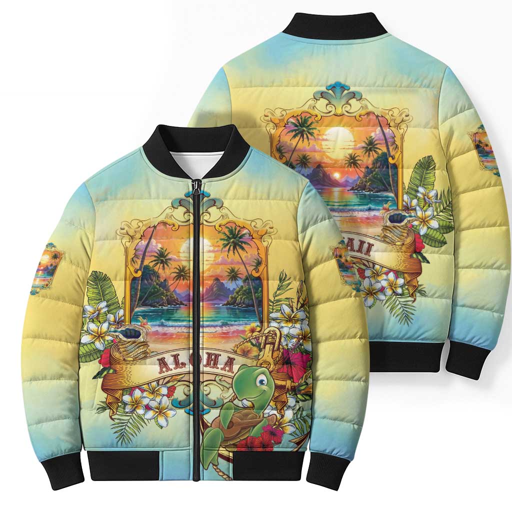Aloha Hawaii Turtle Bomber Puffer Jacket Retro Style - Polynesian Pride