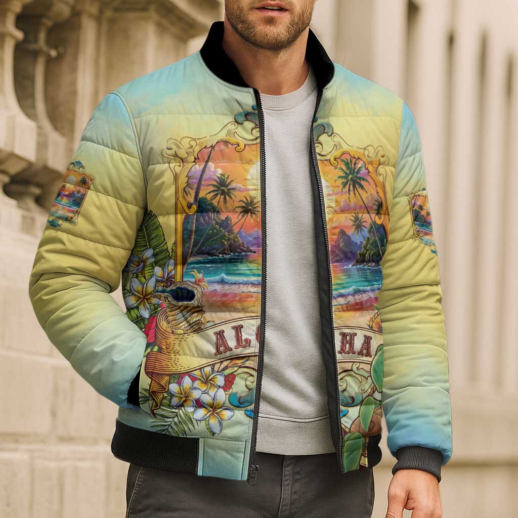 Aloha Hawaii Turtle Bomber Puffer Jacket Retro Style - Polynesian Pride