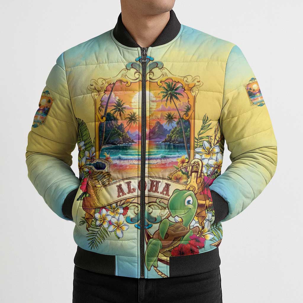 Aloha Hawaii Turtle Bomber Puffer Jacket Retro Style - Polynesian Pride