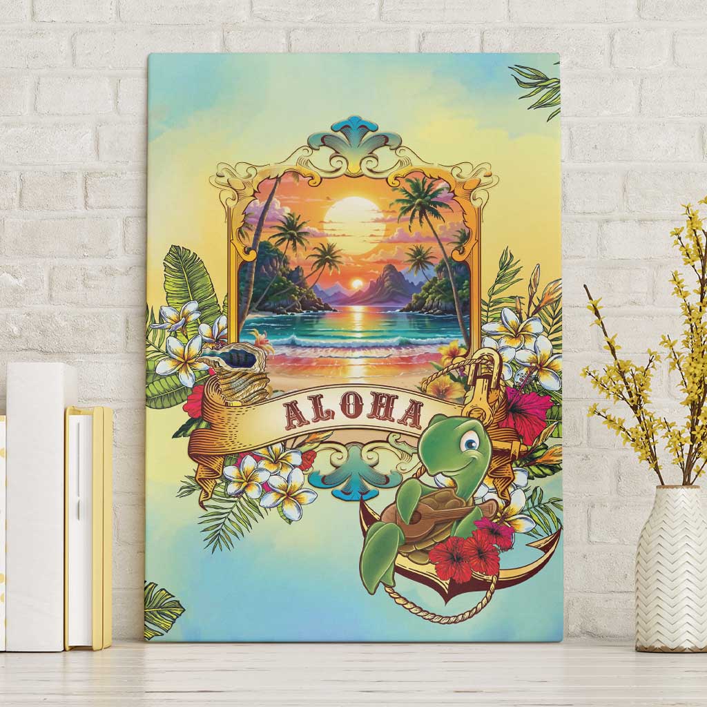 Aloha Hawaii Turtle Canvas Wall Art Retro Style LT05 Without Frame Beige - Polynesian Pride