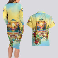Aloha Hawaii Turtle Couples Matching Long Sleeve Bodycon Dress and Hawaiian Shirt Retro Style LT05 - Polynesian Pride