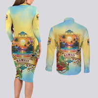 Aloha Hawaii Turtle Couples Matching Long Sleeve Bodycon Dress and Long Sleeve Button Shirt Retro Style LT05 - Polynesian Pride