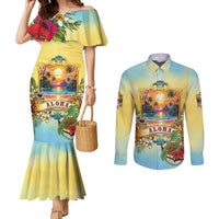 Aloha Hawaii Turtle Couples Matching Mermaid Dress and Long Sleeve Button Shirt Retro Style LT05 Beige - Polynesian Pride