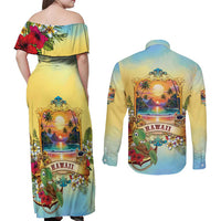 Aloha Hawaii Turtle Couples Matching Off Shoulder Maxi Dress and Long Sleeve Button Shirt Retro Style LT05 - Polynesian Pride