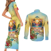 Aloha Hawaii Turtle Couples Matching Short Sleeve Bodycon Dress and Long Sleeve Button Shirt Retro Style LT05 - Polynesian Pride