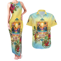 Aloha Hawaii Turtle Couples Matching Tank Maxi Dress and Hawaiian Shirt Retro Style LT05 Beige - Polynesian Pride