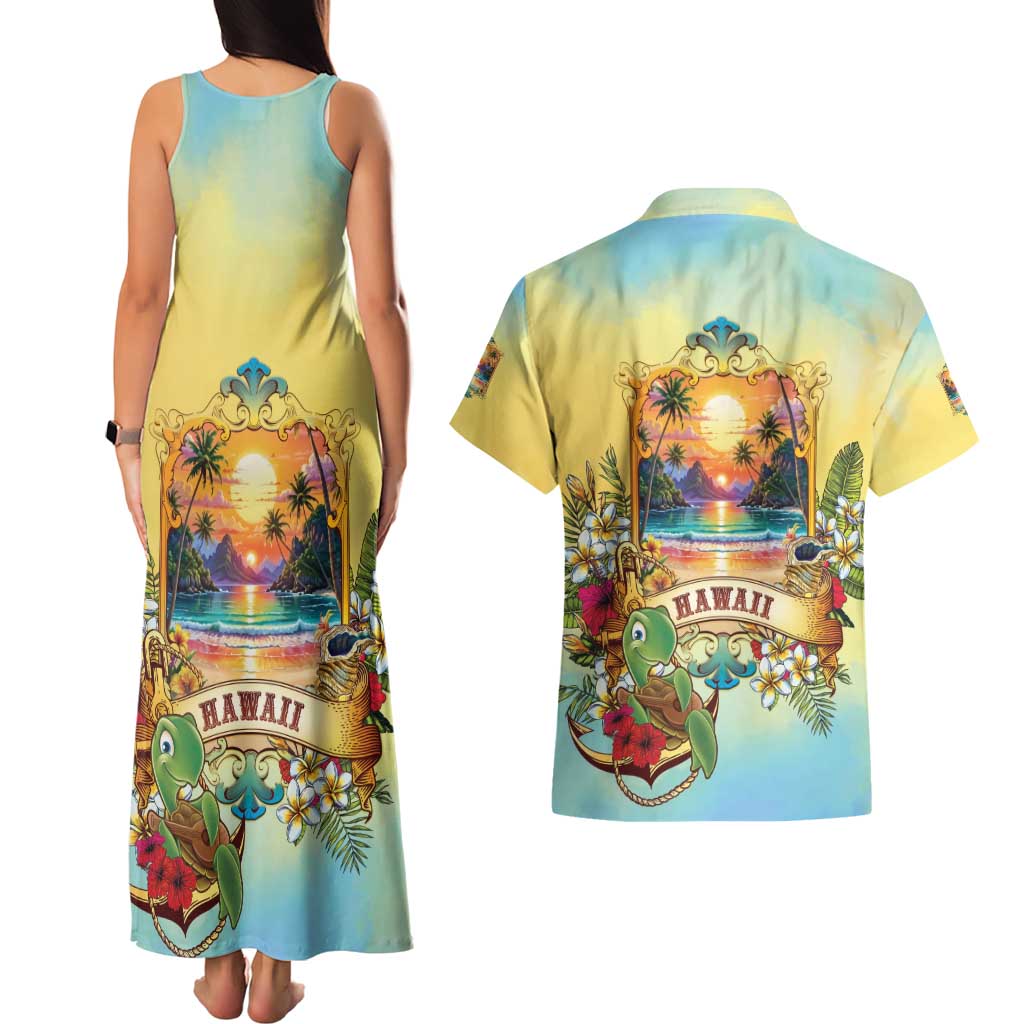 Aloha Hawaii Turtle Couples Matching Tank Maxi Dress and Hawaiian Shirt Retro Style LT05 - Polynesian Pride