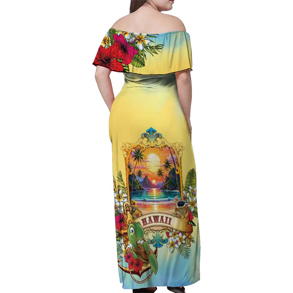 Aloha Hawaii Turtle Family Matching Off Shoulder Maxi Dress and Hawaiian Shirt Retro Style LT05 - Polynesian Pride