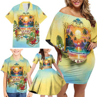 Aloha Hawaii Turtle Family Matching Off Shoulder Short Dress and Hawaiian Shirt Retro Style LT05 - Polynesian Pride