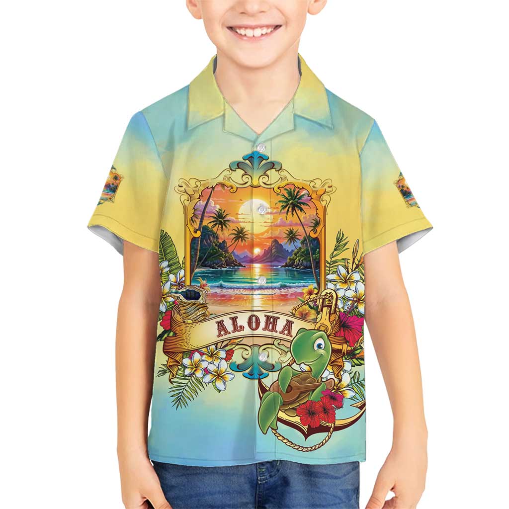 Aloha Hawaii Turtle Family Matching Off Shoulder Short Dress and Hawaiian Shirt Retro Style LT05 Son's Shirt Beige - Polynesian Pride