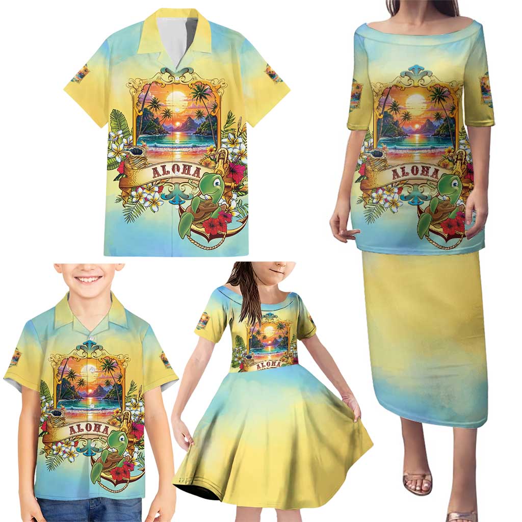 Aloha Hawaii Turtle Family Matching Puletasi and Hawaiian Shirt Retro Style LT05 - Polynesian Pride