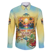 Aloha Hawaii Turtle Family Matching Puletasi and Hawaiian Shirt Retro Style LT05 Dad's Shirt - Long Sleeve Beige - Polynesian Pride