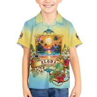 Aloha Hawaii Turtle Family Matching Puletasi and Hawaiian Shirt Retro Style LT05 Son's Shirt Beige - Polynesian Pride