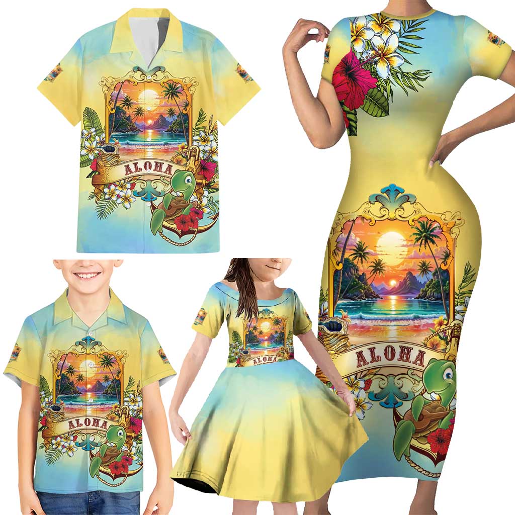 Aloha Hawaii Turtle Family Matching Short Sleeve Bodycon Dress and Hawaiian Shirt Retro Style LT05 - Polynesian Pride
