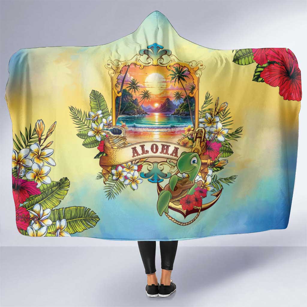 Aloha Hawaii Turtle Hooded Blanket Retro Style - Polynesian Pride