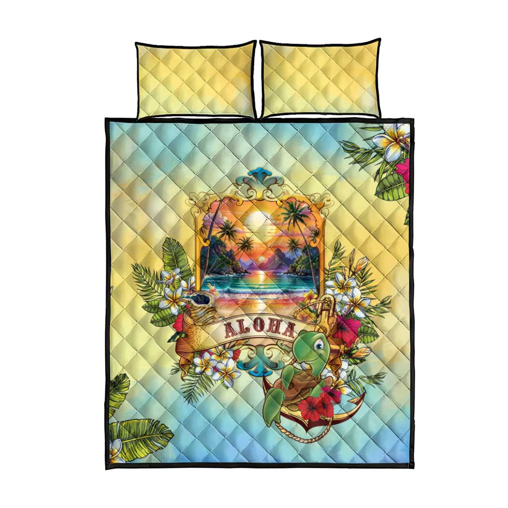Aloha Hawaii Turtle Quilt Bed Set Retro Style - Polynesian Pride