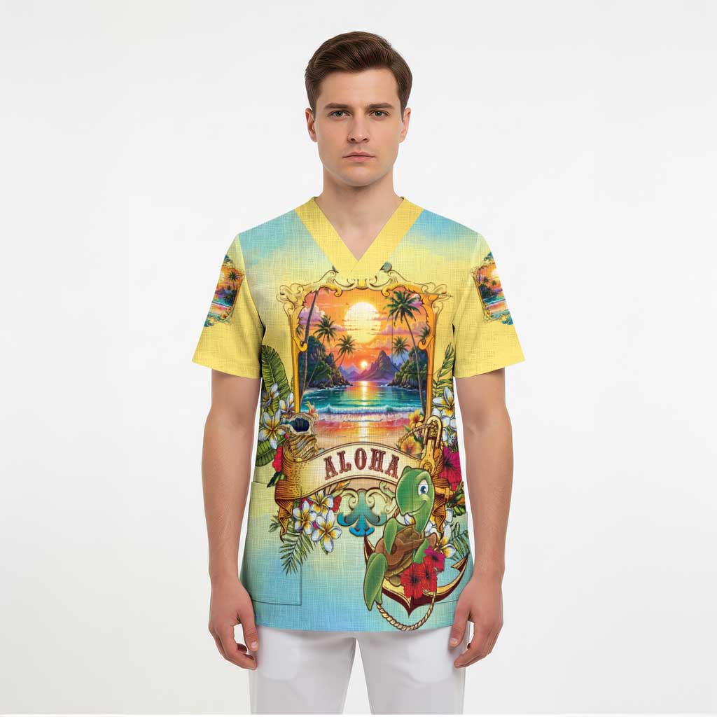 Aloha Hawaii Turtle Scrub Top Retro Style - Polynesian Pride