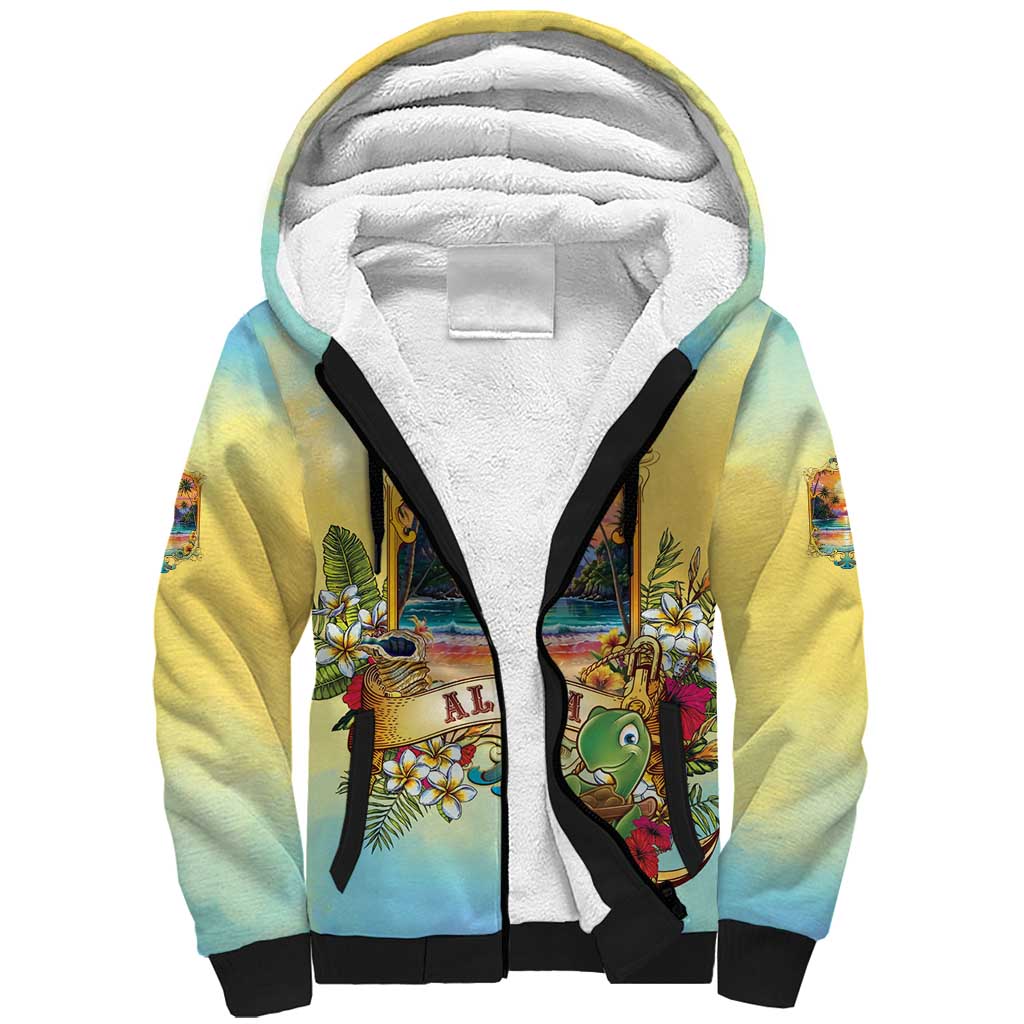 Aloha Hawaii Turtle Sherpa Hoodie Retro Style LT05 Unisex Beige - Polynesian Pride