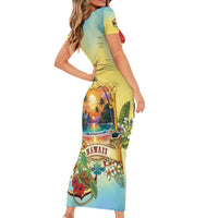 Aloha Hawaii Turtle Short Sleeve Bodycon Dress Retro Style - Polynesian Pride