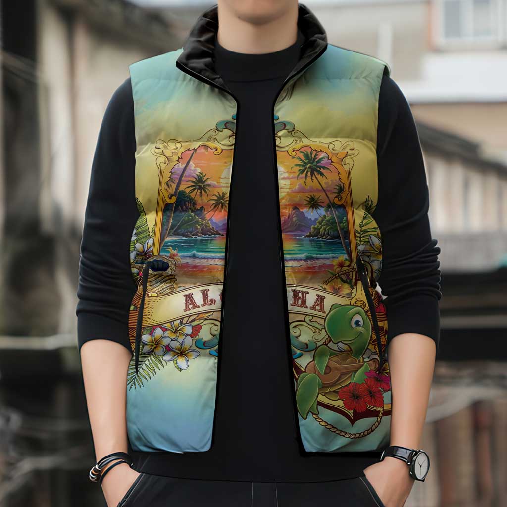 Aloha Hawaii Turtle Sleeveless Puffer Jacket Retro Style - Polynesian Pride