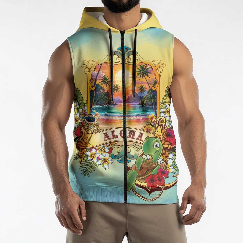Aloha Hawaii Turtle Sleeveless Zip Hoodie Retro Style LT05