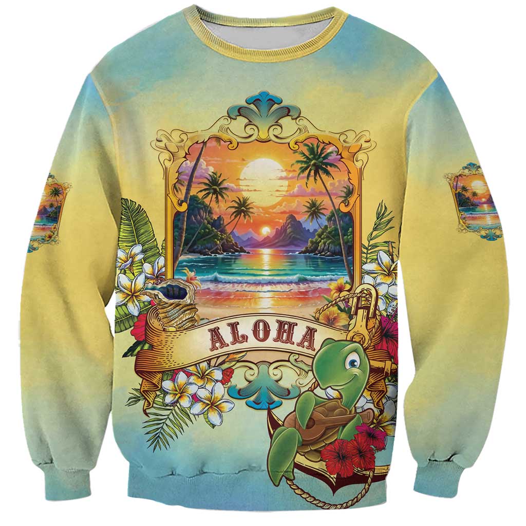 Aloha Hawaii Turtle Sweatshirt Retro Style LT05 Unisex Beige - Polynesian Pride