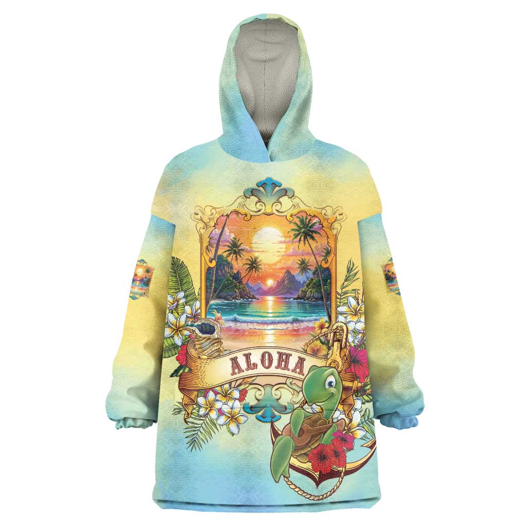 Aloha Hawaii Turtle Wearable Blanket Hoodie Retro Style LT05 One Size Beige - Polynesian Pride