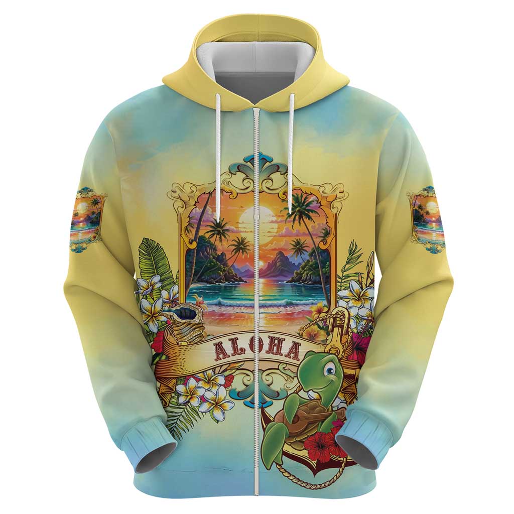 Aloha Hawaii Turtle Zip Hoodie Retro Style - Polynesian Pride