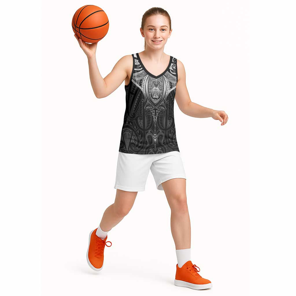 New Zealand Aotearoa Basketball Jersey Maori Manta Ray Moko Black LT05 - Polynesian Pride
