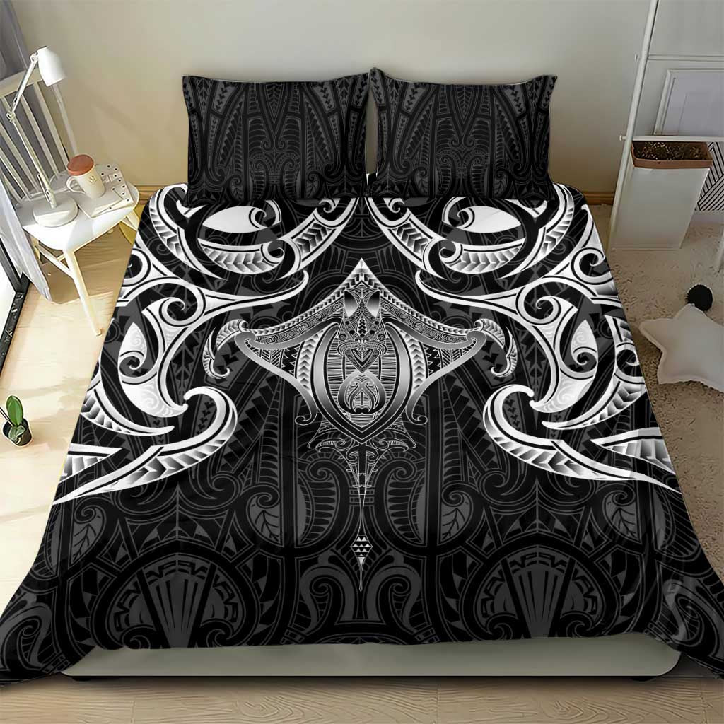 New Zealand Aotearoa Bedding Set Maori Manta Ray Moko Black - Polynesian Pride