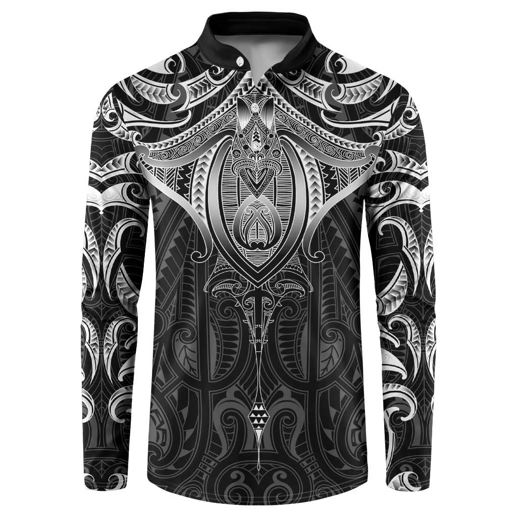 New Zealand Aotearoa Button Sweatshirt Maori Manta Ray Moko Black - Polynesian Pride