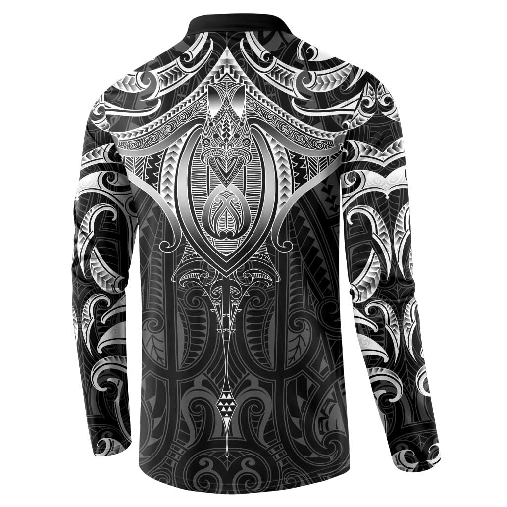 New Zealand Aotearoa Button Sweatshirt Maori Manta Ray Moko Black - Polynesian Pride