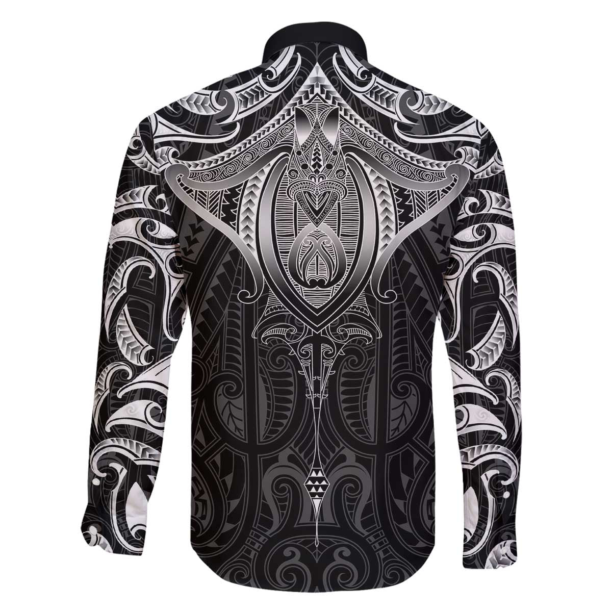 New Zealand Aotearoa Family Matching Off The Shoulder Long Sleeve Dress and Hawaiian Shirt Maori Manta Ray Moko Black - Polynesian Pride