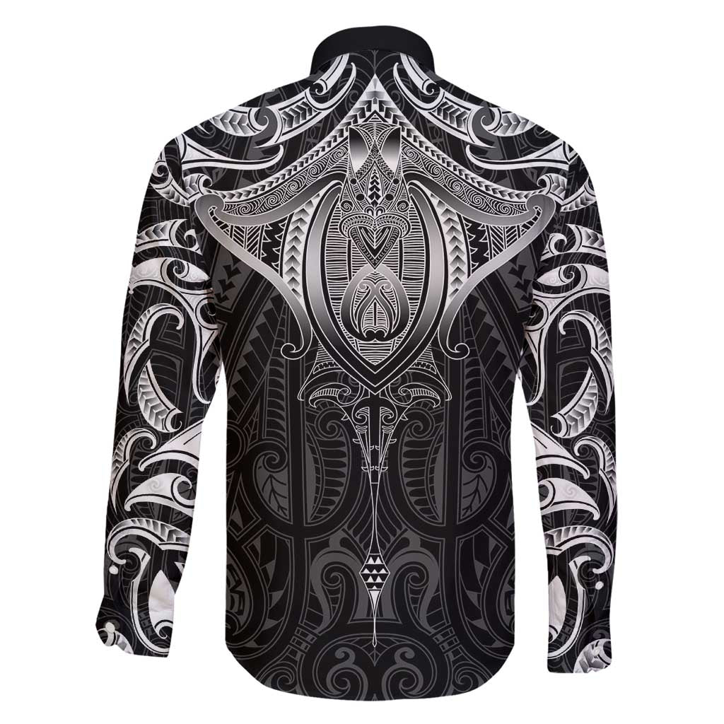 New Zealand Aotearoa Family Matching Off Shoulder Short Dress and Hawaiian Shirt Maori Manta Ray Moko Black - Polynesian Pride