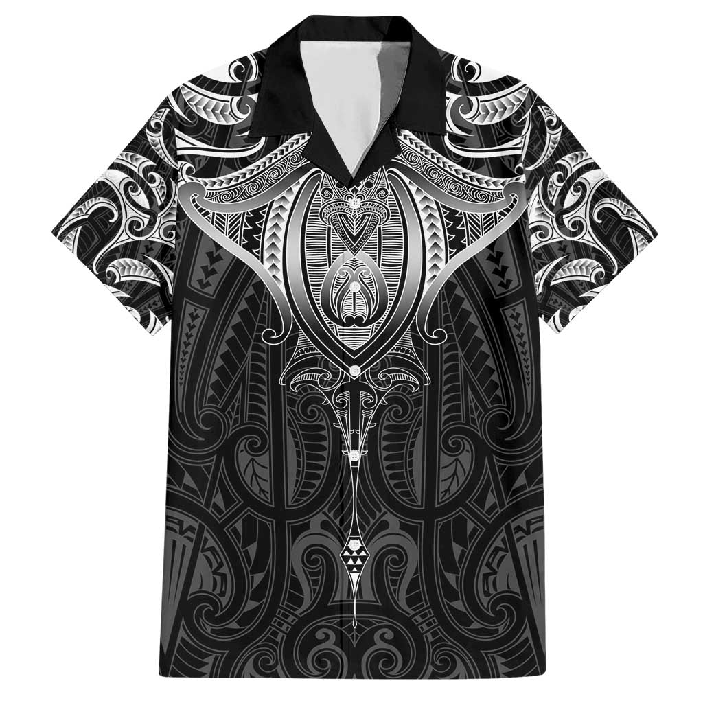 New Zealand Aotearoa Family Matching Short Sleeve Bodycon Dress and Hawaiian Shirt Maori Manta Ray Moko Black - Polynesian Pride