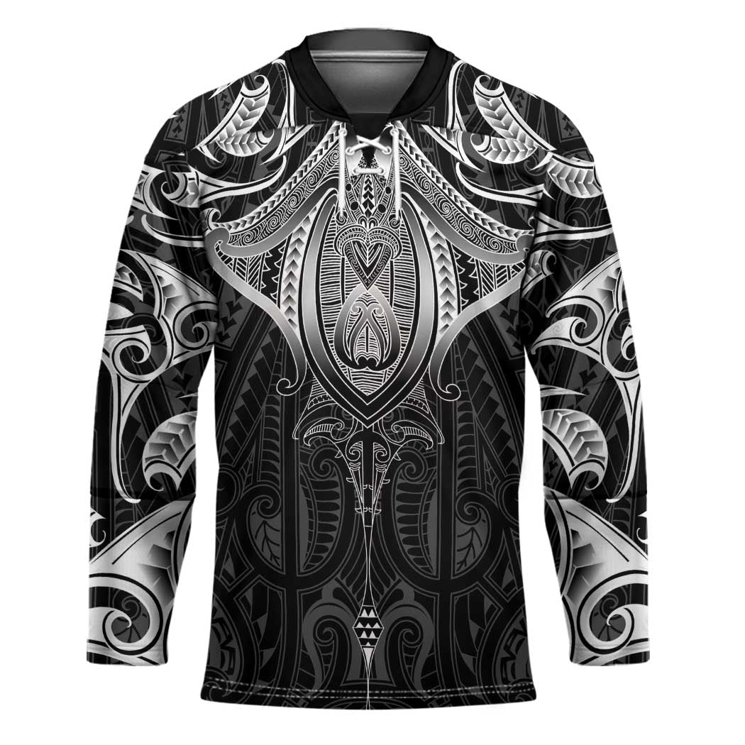 New Zealand Aotearoa Hockey Jersey Maori Manta Ray Moko Black - Polynesian Pride