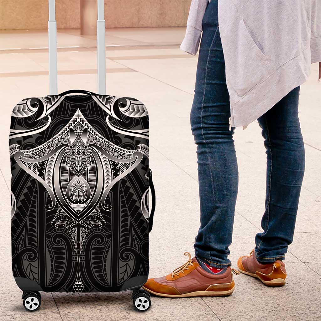 New Zealand Aotearoa Luggage Cover Maori Manta Ray Moko Black - Polynesian Pride