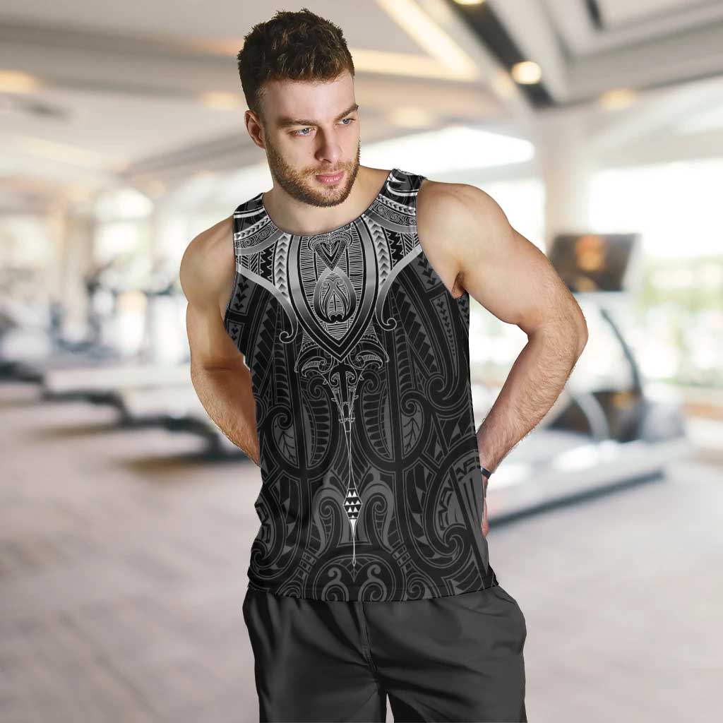 New Zealand Aotearoa Men Tank Top Maori Manta Ray Moko Black - Polynesian Pride