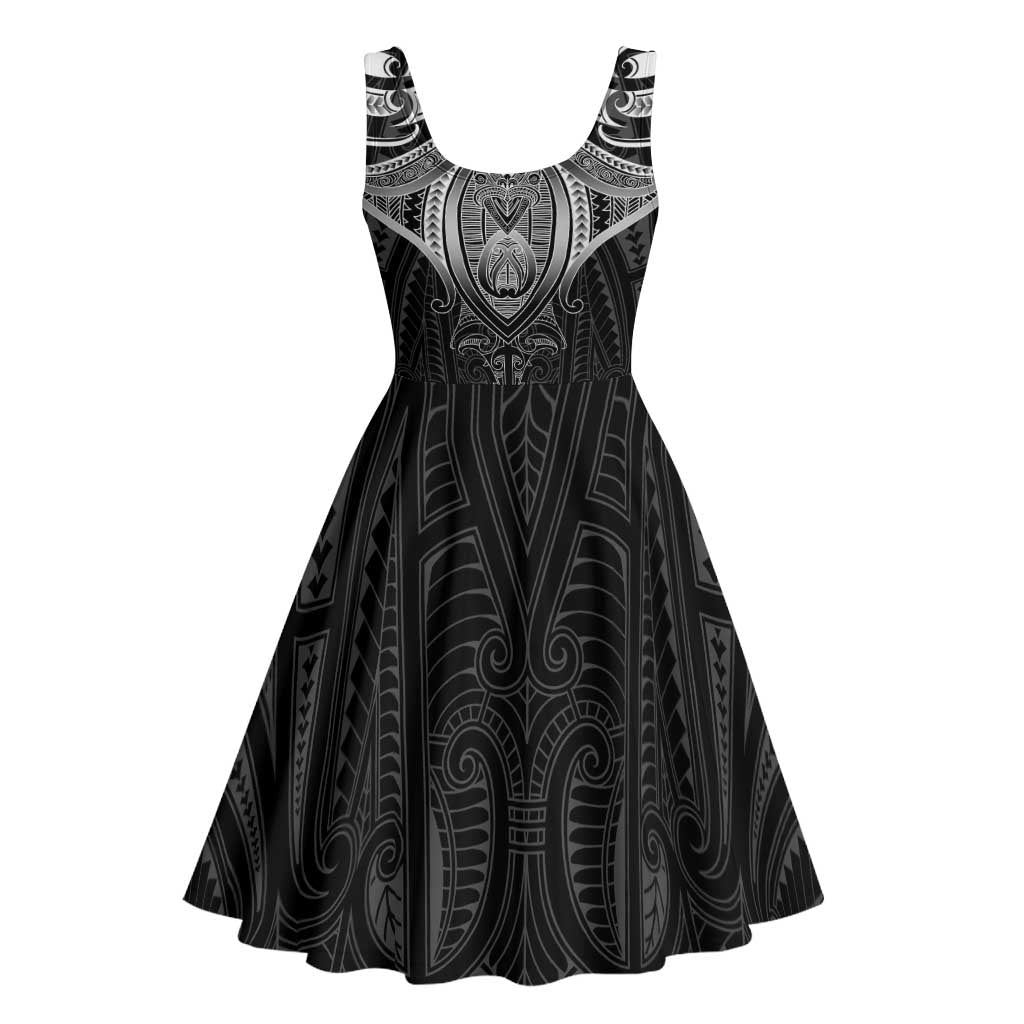 New Zealand Aotearoa Midi Dress Maori Manta Ray Moko Black - Polynesian Pride