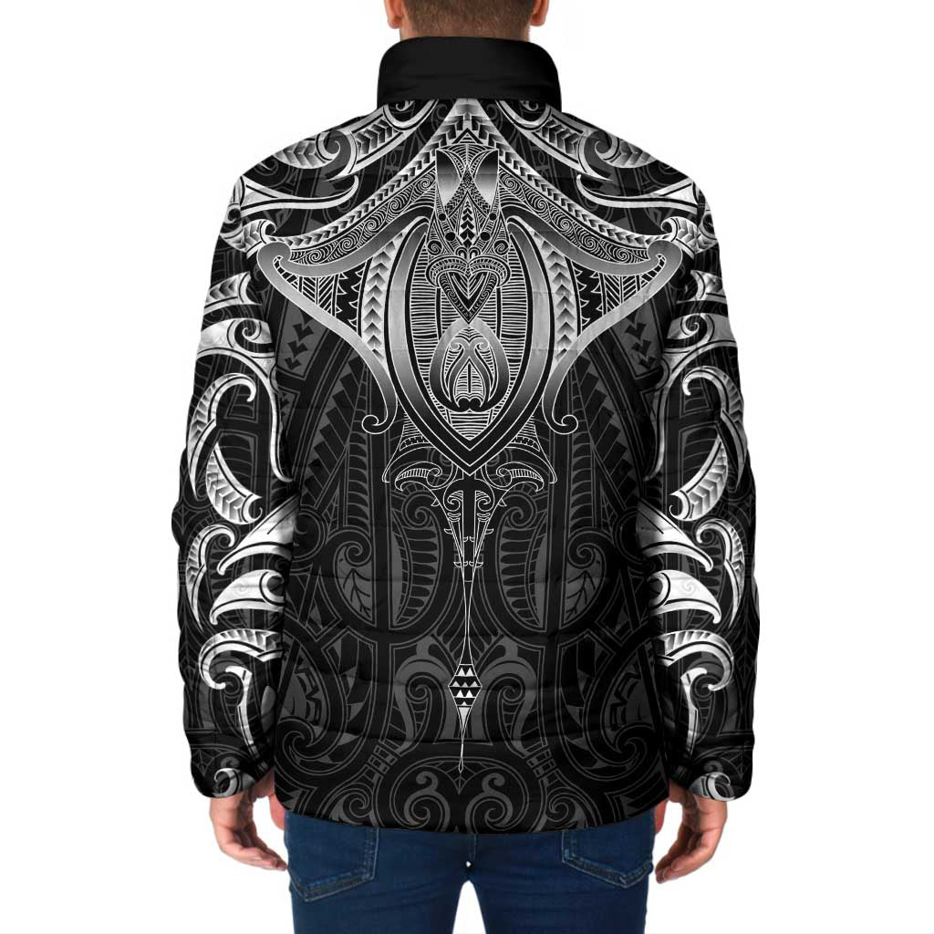 New Zealand Aotearoa Padded Jacket Maori Manta Ray Moko Black LT05 - Polynesian Pride