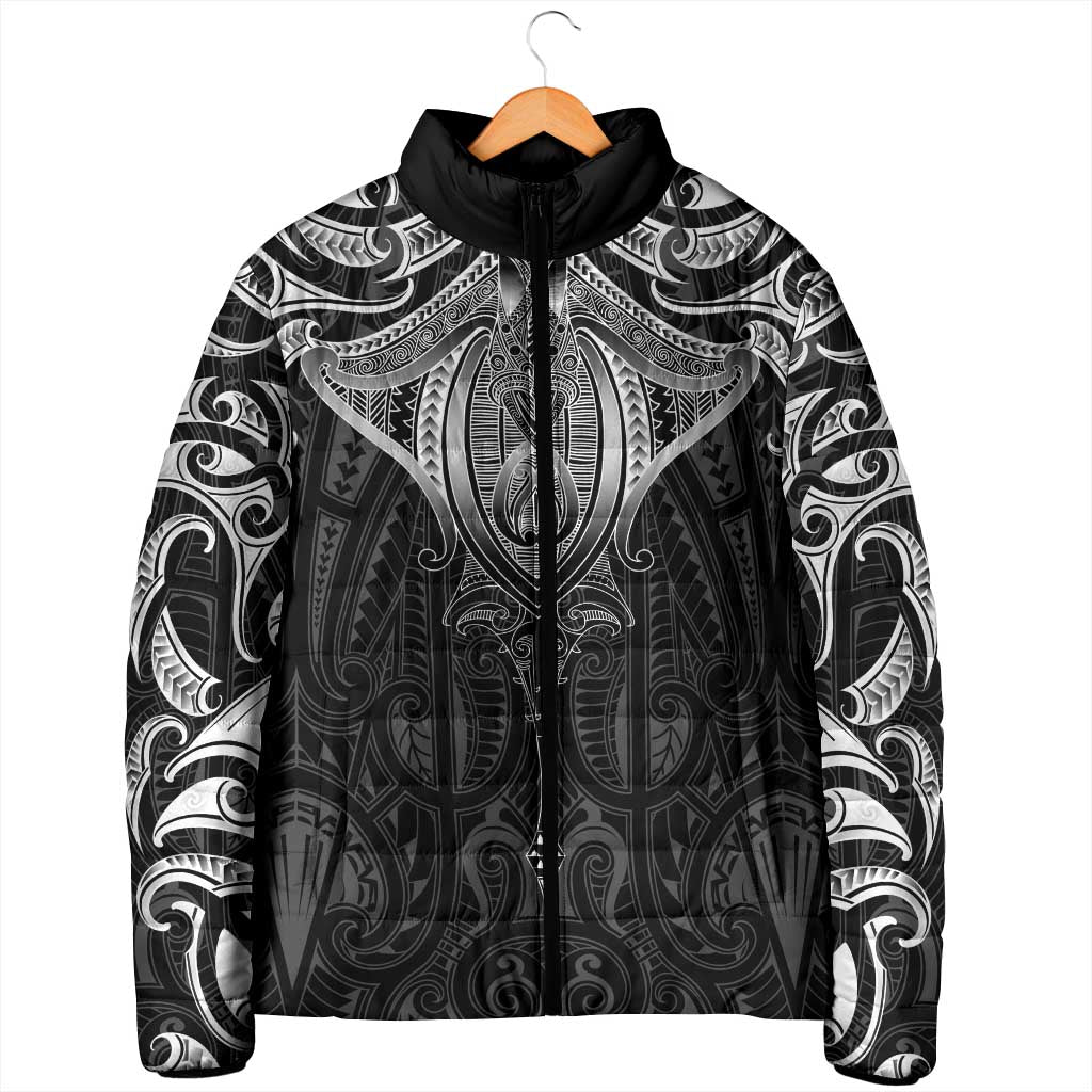 New Zealand Aotearoa Padded Jacket Maori Manta Ray Moko Black LT05 - Polynesian Pride