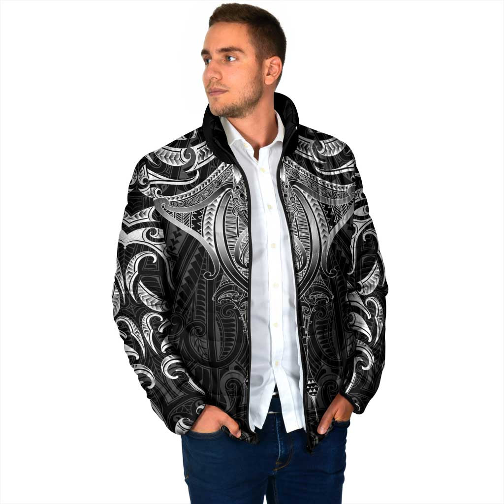New Zealand Aotearoa Padded Jacket Maori Manta Ray Moko Black LT05 - Polynesian Pride