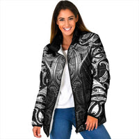 New Zealand Aotearoa Padded Jacket Maori Manta Ray Moko Black LT05 Women Black - Polynesian Pride