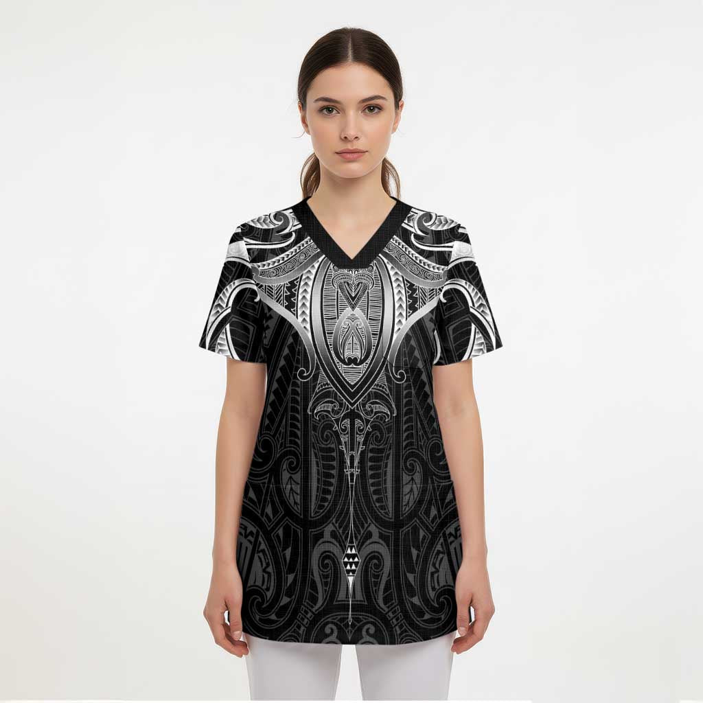 New Zealand Aotearoa Scrub Top Maori Manta Ray Moko Black - Polynesian Pride