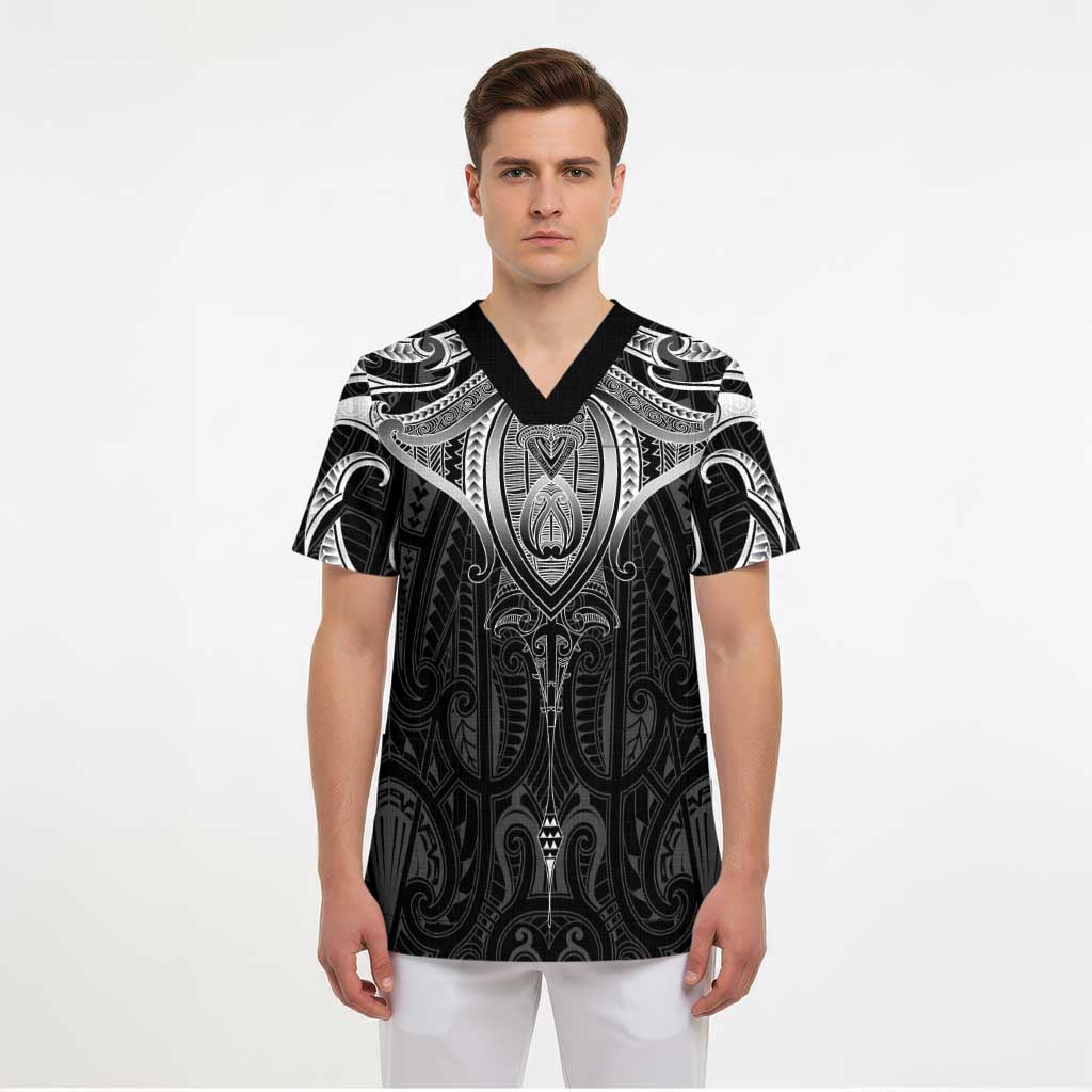 New Zealand Aotearoa Scrub Top Maori Manta Ray Moko Black - Polynesian Pride