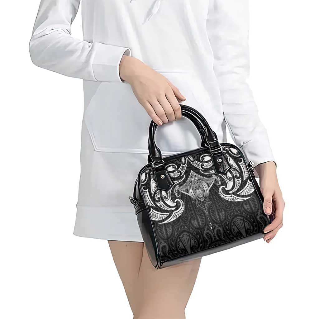 New Zealand Aotearoa Shoulder Handbag Maori Manta Ray Moko Black - Polynesian Pride