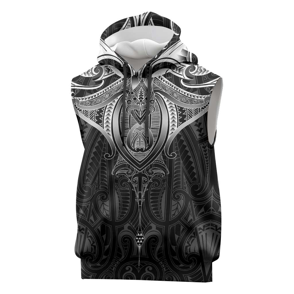 New Zealand Aotearoa Sleeveless Hoodie Maori Manta Ray Moko Black LT05 Black - Polynesian Pride