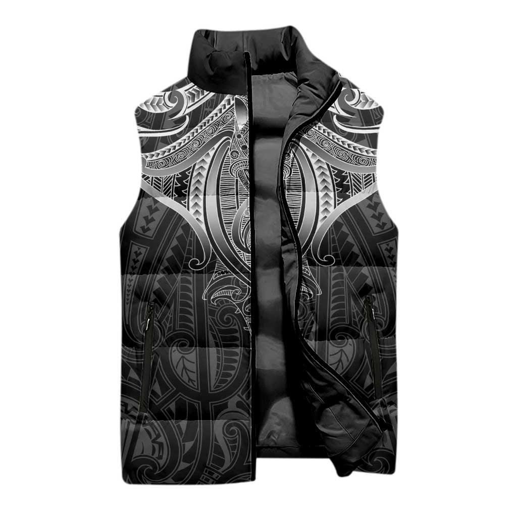New Zealand Aotearoa Sleeveless Puffer Jacket Maori Manta Ray Moko Black LT05 - Polynesian Pride