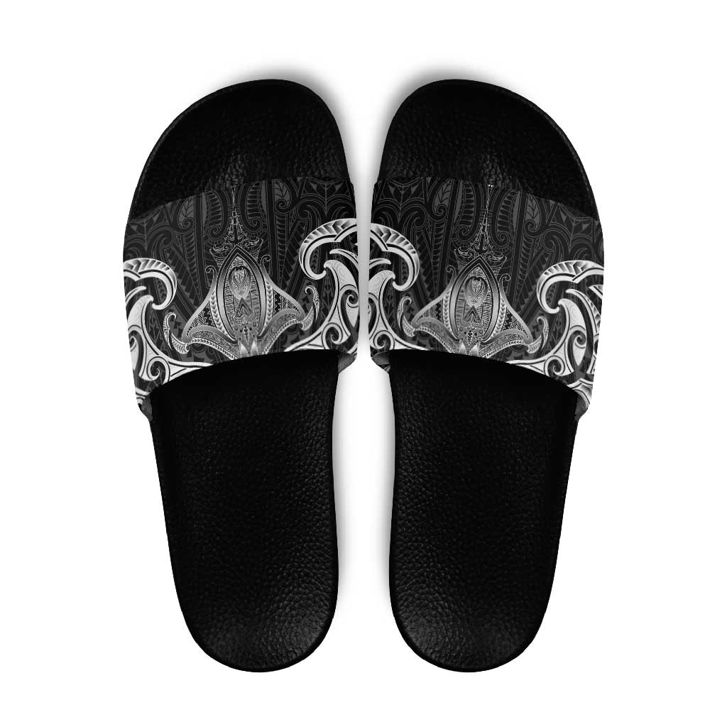 New Zealand Aotearoa Slide Sandals Maori Manta Ray Moko Black - Polynesian Pride
